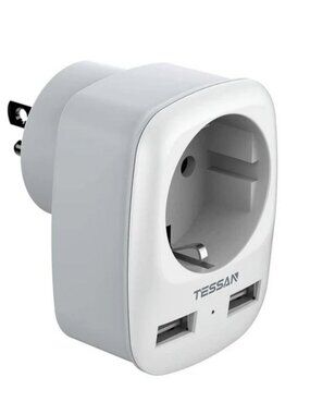 TESSAN Europe to US Plug Adapter with AC Outlet and 2 USB Ports